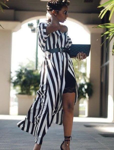 women's clothing new black and white striped v-neck dress long skirt with belt temperament style irregular skirt, Black;gray
women's clothing new black and white striped v-neck dress long skirt with belt temperament style irregular skirt, Black;gray
