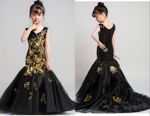 mermaid v neck black and gold girls pageant dresses bling sequin organza applique ruched flower girls first communion dress, White;red
mermaid v neck black and gold girls pageant dresses bling sequin organza applique ruched flower girls first communion dress, White;red