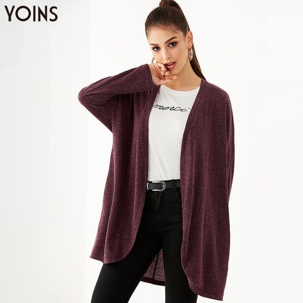 

yoins 2019 autumn winter women coats burgundy side pockets long sleeves knit cardigan female basic long coat casual work style, Black;brown