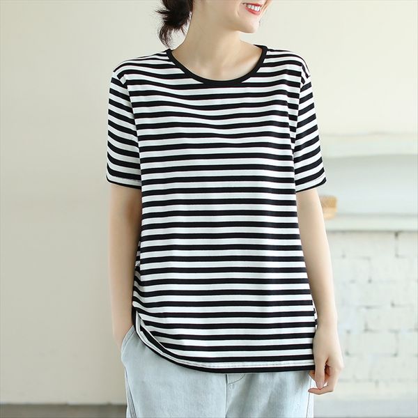 black and white striped t- round collar cotton short-sleeved t-shirt female 2020 loose slim base shirt fashion
black and white striped t- round collar cotton short-sleeved t-shirt female 2020 loose slim base shirt fashion
