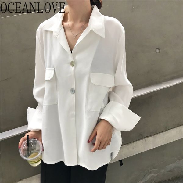 oceanlove spring summer simple fashion blouse women solid elegant pocket blusas loose korean chic button shirts 15080, White
oceanlove spring summer simple fashion blouse women solid elegant pocket blusas loose korean chic button shirts 15080, White
