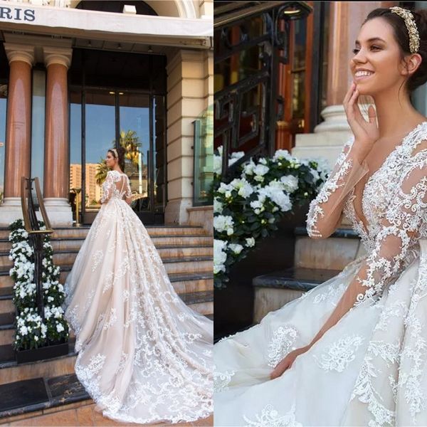 long sleeve a line wedding dress princess 2020 v neck button back court train applique illusion tulle wedding gowns long bride dress, White
long sleeve a line wedding dress princess 2020 v neck button back court train applique illusion tulle wedding gowns long bride dress, White