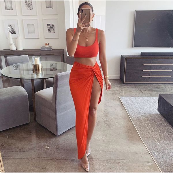 fashion summer women ladies strap tube mid-length solid color high split skirt two-piece suit, White
fashion summer women ladies strap tube mid-length solid color high split skirt two-piece suit, White