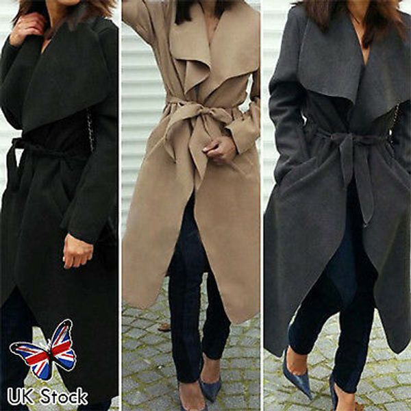fashion womens ladies stylish solid color lapel neck waterfall drape belted trench coat long sleeve jacket cardigan outwear, Black
fashion womens ladies stylish solid color lapel neck waterfall drape belted trench coat long sleeve jacket cardigan outwear, Black