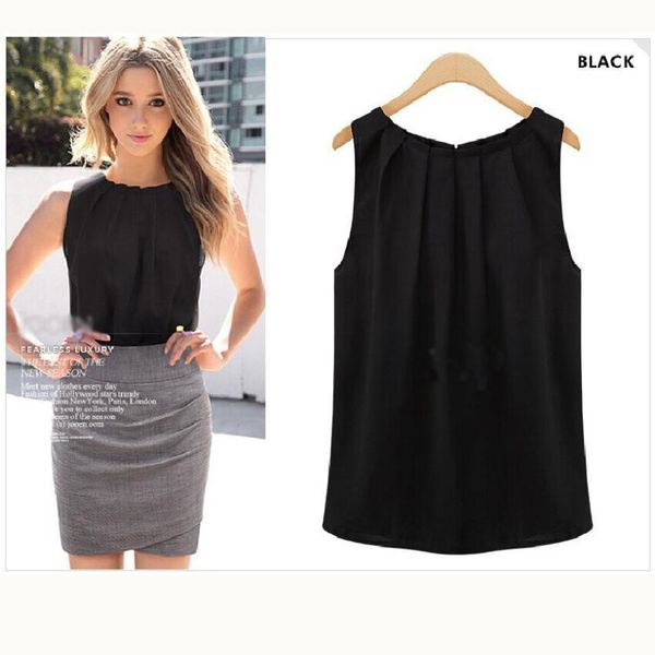 2019 new women's summer casual fashion large size round neck pullover wrinkle sleeveless chiffon shirt, White
2019 new women's summer casual fashion large size round neck pullover wrinkle sleeveless chiffon shirt, White