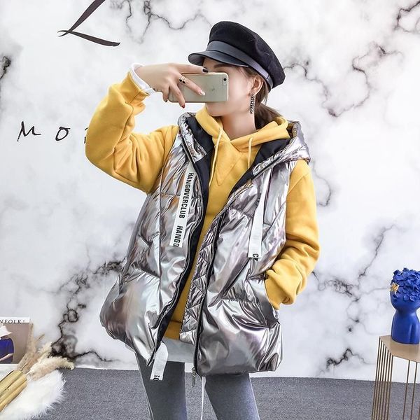 2020 autumn winter new style korean-style thick bright surface cotton vest student loose hooded parka gilet coat, Black;white
2020 autumn winter new style korean-style thick bright surface cotton vest student loose hooded parka gilet coat, Black;white