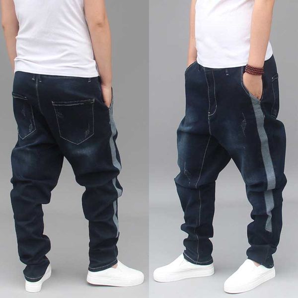 korean fashion elastic harem jeans side stripe men casual loose baggy drop crotch denim joggers pants hip hop trousers clothes, Blue
korean fashion elastic harem jeans side stripe men casual loose baggy drop crotch denim joggers pants hip hop trousers clothes, Blue