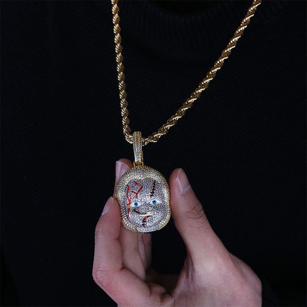 new fashion hip hop gold plated cz cubic zirconia ghost child portrain pendant chain necklace iced out full diamond jewelry gifts for guys, Silver
new fashion hip hop gold plated cz cubic zirconia ghost child portrain pendant chain necklace iced out full diamond jewelry gifts for guys, Silver