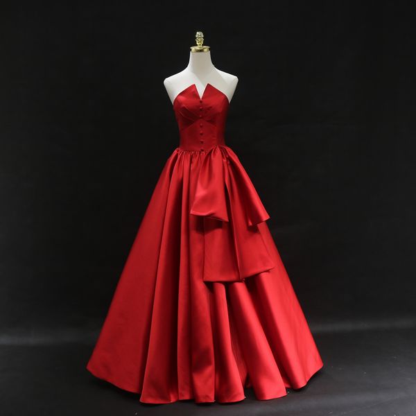 2020 elegant strapless satin red prom dresses a-line with buttons draped skirt long evening dresses lace up back winter formal dresses, Black
2020 elegant strapless satin red prom dresses a-line with buttons draped skirt long evening dresses lace up back winter formal dresses, Black