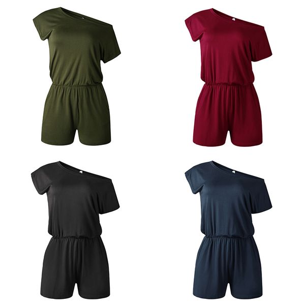 women one shoulder short sleeve jumpsuits shorts playsuits with pockets for summer js24, Black;white
women one shoulder short sleeve jumpsuits shorts playsuits with pockets for summer js24, Black;white