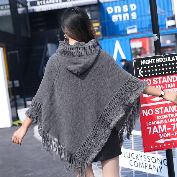 new woman solid color hooded cape poncho autumn winter magic collar knitted sweater outdoor wear tassel cardigan coat for female y200103, Blue;gray
new woman solid color hooded cape poncho autumn winter magic collar knitted sweater outdoor wear tassel cardigan coat for female y200103, Blue;gray