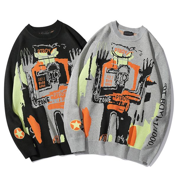 high street oversized knitted sweater men streetwear color block patchwork funny print hip hop sweaters men o-neck pullovers, White;black
high street oversized knitted sweater men streetwear color block patchwork funny print hip hop sweaters men o-neck pullovers, White;black