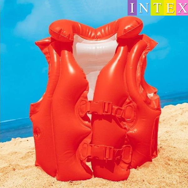 genuine product intex58671 swimming vest children outdoor swimming tube orange girl's vest, Red;blue