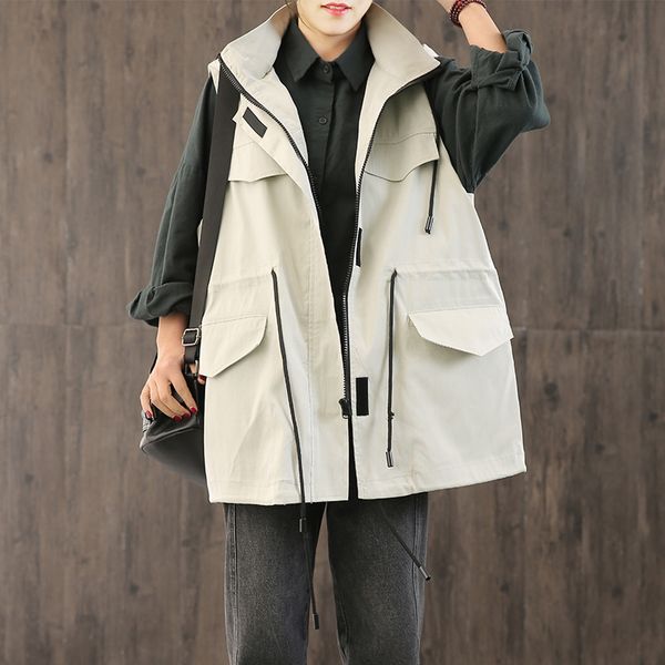 seebeautiful new fashion 2020 spring summer simple zipper work clothes pulling rope pockets loose coat vest women w081, Black;white
seebeautiful new fashion 2020 spring summer simple zipper work clothes pulling rope pockets loose coat vest women w081, Black;white