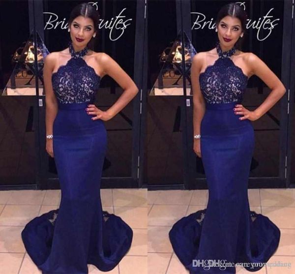 2019 new arrival royal blue lace applique mermaid evening dresses halter neck backless floor length elegant formal prom dresses wear, Black
2019 new arrival royal blue lace applique mermaid evening dresses halter neck backless floor length elegant formal prom dresses wear, Black