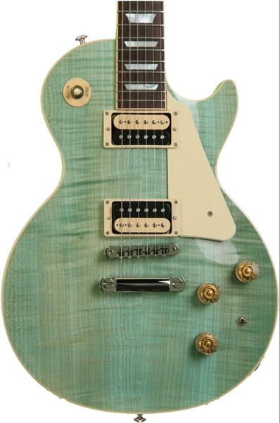 2015 classic seafoam green flame maple 59 electric guitar zero fret nut, tone pro bridge, coil split toggle switch, 100 headstock logo
2015 classic seafoam green flame maple 59 electric guitar zero fret nut, tone pro bridge, coil split toggle switch, 100 headstock logo