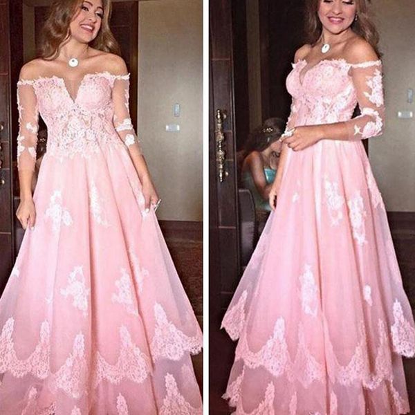 beauty pink prom dresses 2020 three quarter long sleeves lace appliques evening gowns tiered a line floor length party gowns, Black
beauty pink prom dresses 2020 three quarter long sleeves lace appliques evening gowns tiered a line floor length party gowns, Black