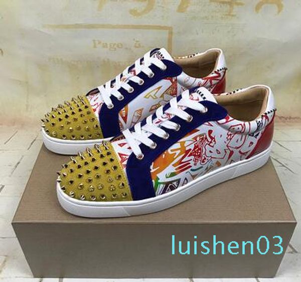 2019 designer brand spikes casual flats red bottom shoes luxury mens womens party lovers low junior sneakers l03, Black
2019 designer brand spikes casual flats red bottom shoes luxury mens womens party lovers low junior sneakers l03, Black
