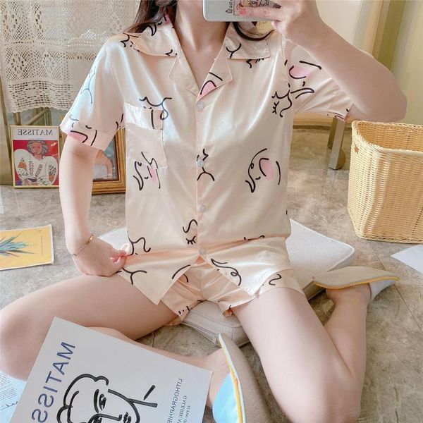 pajamas women's summer ice silk short-sleeved pants thin korean-style sweet cute simulation silk casual loose-fit homewear set, Black;red
pajamas women's summer ice silk short-sleeved pants thin korean-style sweet cute simulation silk casual loose-fit homewear set, Black;red
