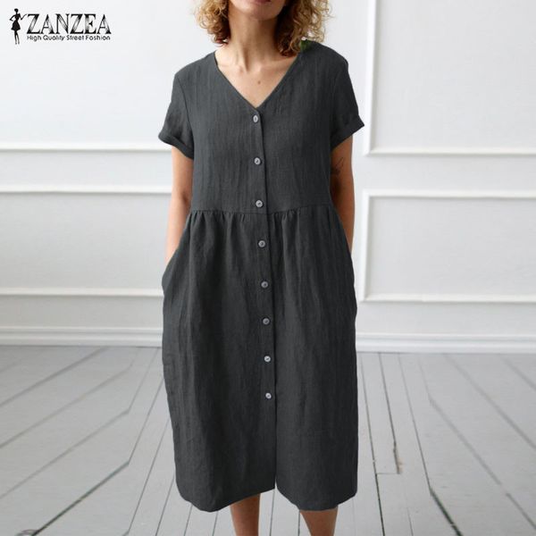 2019 zanzea button down shirt dress womens casual sundress fashion summer cotton party dress female v neck knee length vestidos, Black;gray
2019 zanzea button down shirt dress womens casual sundress fashion summer cotton party dress female v neck knee length vestidos, Black;gray