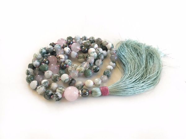 108 mala necklace hand knotted tree agates and rosequartz mala necklace 2019 new style yoga meditation tassel prayer necklace, Silver
108 mala necklace hand knotted tree agates and rosequartz mala necklace 2019 new style yoga meditation tassel prayer necklace, Silver