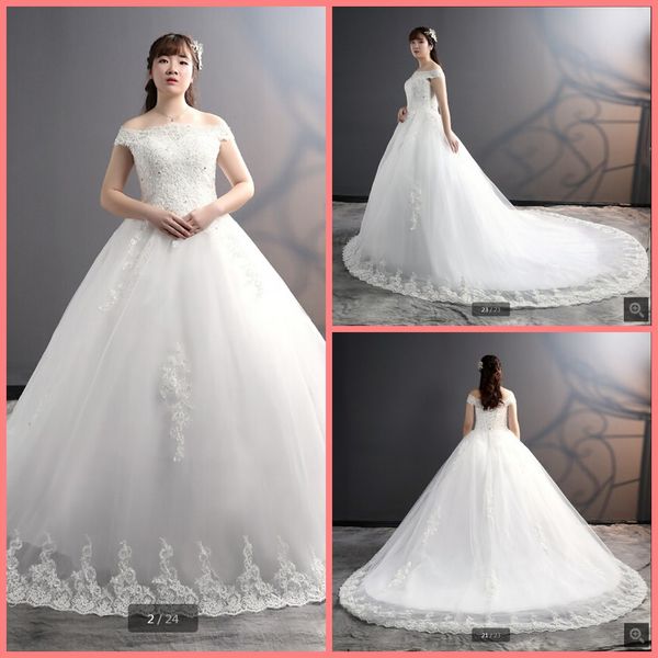 robe de mariage lace appliques ball gown plus size wedding dress off the shoulder court train beaded stylish bride gowns on sale, White
robe de mariage lace appliques ball gown plus size wedding dress off the shoulder court train beaded stylish bride gowns on sale, White