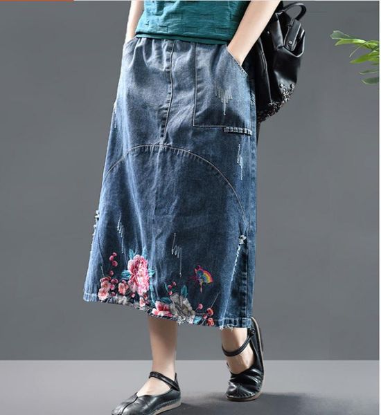 women's new retro ethnic style embroidery patch denim female skirt girl skirts, Black
women's new retro ethnic style embroidery patch denim female skirt girl skirts, Black