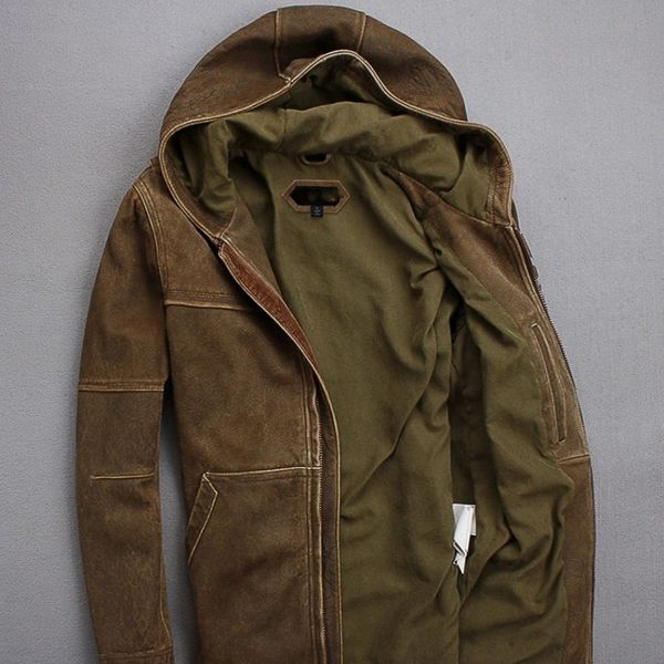 2020 autumn winter hooded mens natural cow leather jacket slim sheepskin vintage real leather jacket coats windproof overcoats, Black
2020 autumn winter hooded mens natural cow leather jacket slim sheepskin vintage real leather jacket coats windproof overcoats, Black