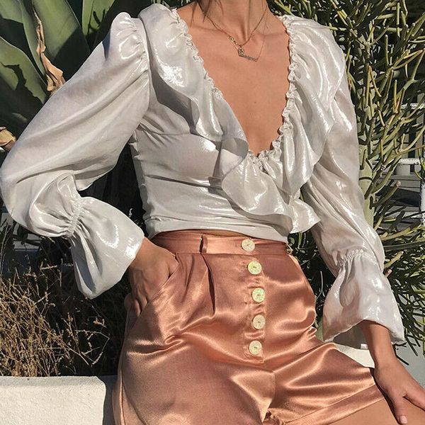 brand new women's glossy satin look v-neck ruffle patch lace up long sleeve back tied daily casual crop white fairy t-shirts
brand new women's glossy satin look v-neck ruffle patch lace up long sleeve back tied daily casual crop white fairy t-shirts