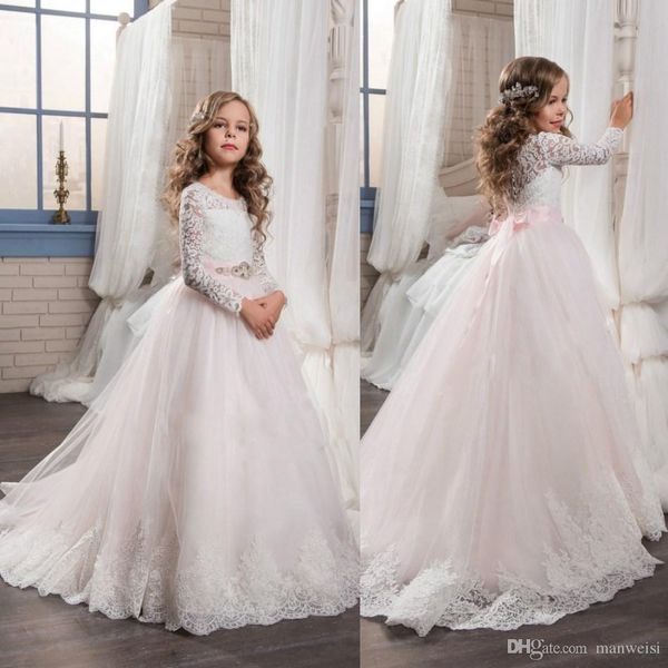 princess pink tulle flower girls dresses for weddings long sleeve lace children first communion dress with crystal sash pageant gowns, White;blue
princess pink tulle flower girls dresses for weddings long sleeve lace children first communion dress with crystal sash pageant gowns, White;blue