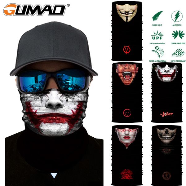 

3d joker seamless magic neck gaiter face shield cycling fishing bike ski camping bandana halloween headband scarf men women mask, Black