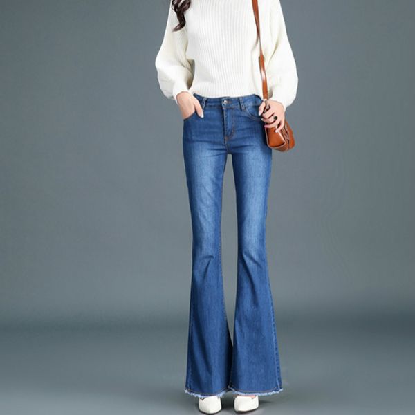 2019 new spring and autumn office lady cotton plus size women female girls flare pants jeans clothes 79376, Blue
2019 new spring and autumn office lady cotton plus size women female girls flare pants jeans clothes 79376, Blue