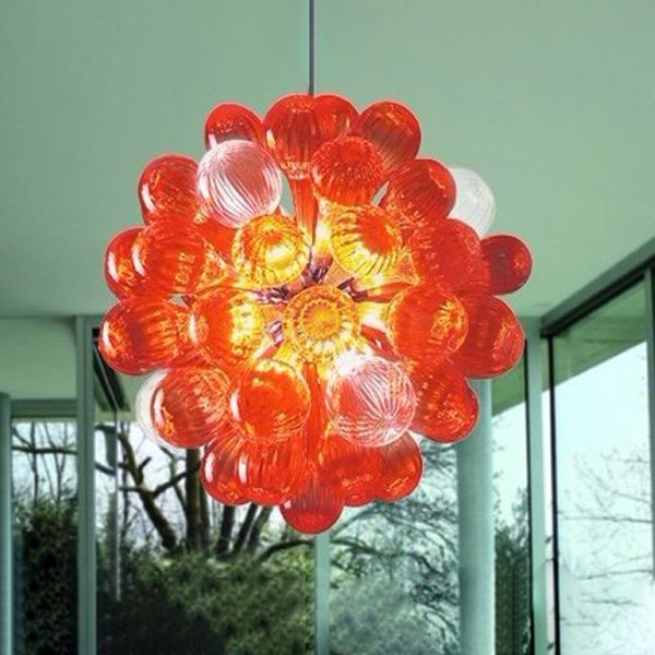 Orange Glass Pendant Lights Modern Led Chandeliers Bedroom Furniture Art Deco Blown Glass Bubble Chandelier 30cm Round Ceiling Fan