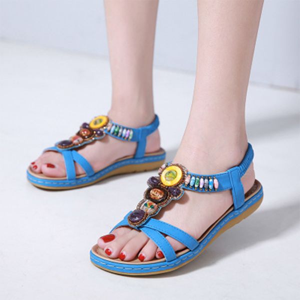 woman bohemia sandals female band ladies casual flats women footwear plus elastic ethinc string beads women's size 42, Black 
woman bohemia sandals female band ladies casual flats women footwear plus elastic ethinc string beads women's size 42, Black