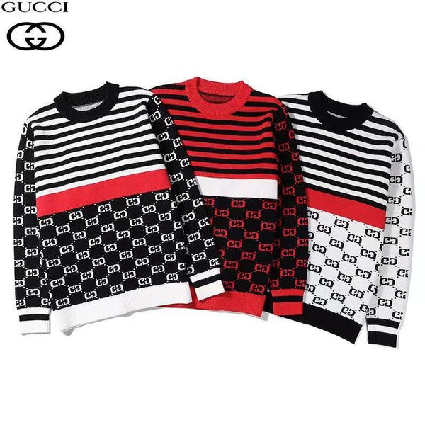 round neck sweater with striped jacquard loose knit sweater men's and women's turtlenecks autumn and winter, White;black
round neck sweater with striped jacquard loose knit sweater men's and women's turtlenecks autumn and winter, White;black