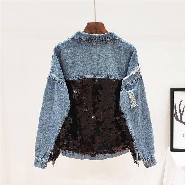2019 spring and autumn new pocket retro wild wear sequined denim short coat female, Black;brown
2019 spring and autumn new pocket retro wild wear sequined denim short coat female, Black;brown