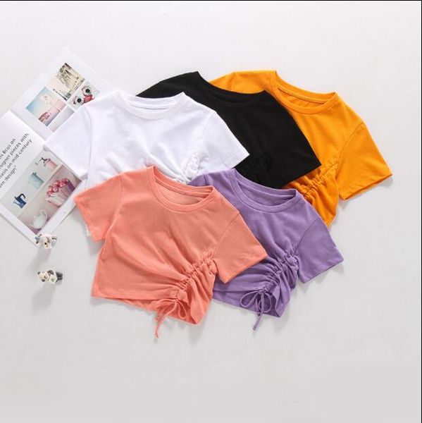 2020 new girls bow t-shirt summer fashion cotton girls 3-8t qh434, Blue