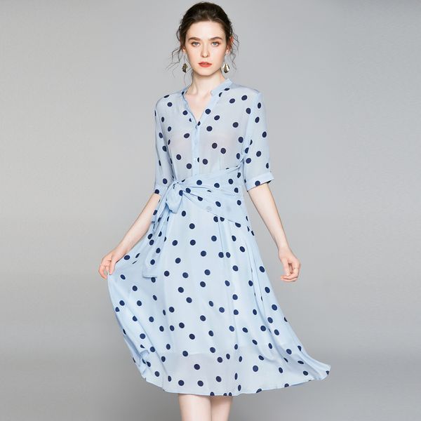 women silk crepe blue polka dot floral dresses 2020 summer brand long casual office work beach boho plus size dress elegant, Black;gray
women silk crepe blue polka dot floral dresses 2020 summer brand long casual office work beach boho plus size dress elegant, Black;gray