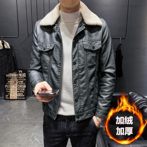 winter plus velvet thick leather jacket men's slim parka men warm fashion solid color lapel coat sman cotton jacket male clothes, Black
winter plus velvet thick leather jacket men's slim parka men warm fashion solid color lapel coat sman cotton jacket male clothes, Black