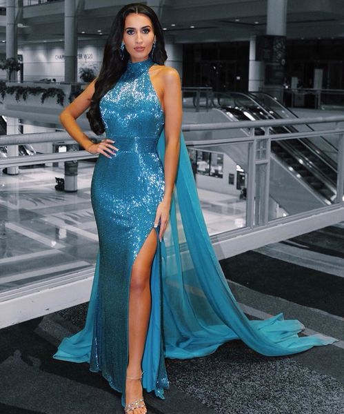 sparkly mermaid evening dresses halter neck plus size side split prom gowns sweep train sequined formal dress, Black;red
sparkly mermaid evening dresses halter neck plus size side split prom gowns sweep train sequined formal dress, Black;red