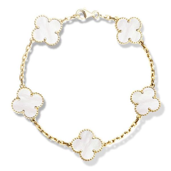 18k gold four-leaf clover bracelets with logo buckle natural black onyx sardonyx white agate clover charm chain bracelets, Golden;silver
18k gold four-leaf clover bracelets with logo buckle natural black onyx sardonyx white agate clover charm chain bracelets, Golden;silver