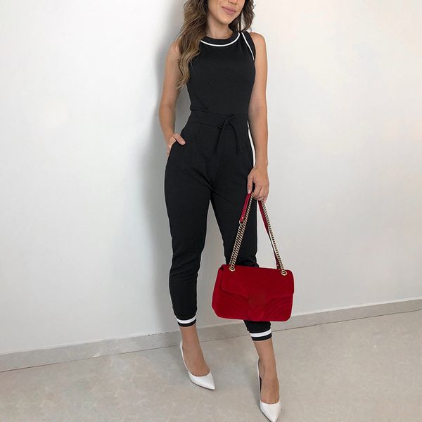 2020 summer women's fashion elegant black sleeveless slim fit romper ladies contrast binding tie waist casual slinky jumpsuit cx200606, Black;white
2020 summer women's fashion elegant black sleeveless slim fit romper ladies contrast binding tie waist casual slinky jumpsuit cx200606, Black;white