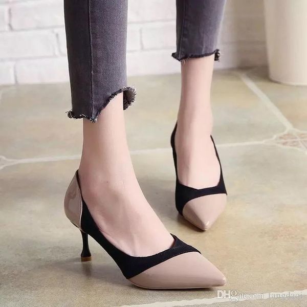 korean version 2019 spring and autumn new spelling pointy light mouth shoes women's temperament shoes fine smooth heels, Black
korean version 2019 spring and autumn new spelling pointy light mouth shoes women's temperament shoes fine smooth heels, Black