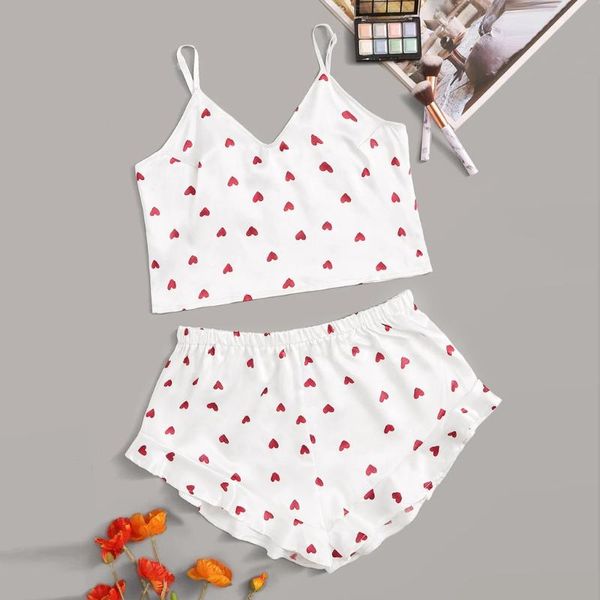 white sleepwear women heart print satin camisole pajamas ruffled flounce shorts lingerie set underwear roupas feminina #yj, Black;red
white sleepwear women heart print satin camisole pajamas ruffled flounce shorts lingerie set underwear roupas feminina #yj, Black;red