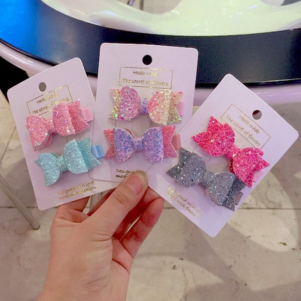 

2pc et cute mini little girl hair bow clip double layer glitter kid hairpin equin prince headdre acce orie