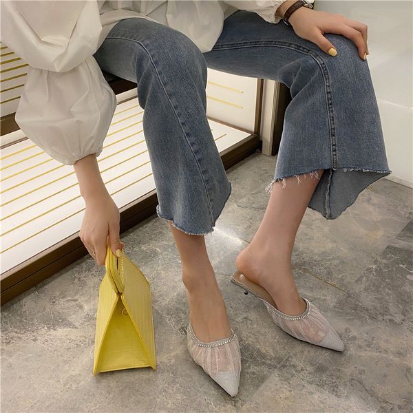 low shoes ladies' slippers pointed toe thin heels slipers women heeled mules slides summer 2020 high cover, Black
low shoes ladies' slippers pointed toe thin heels slipers women heeled mules slides summer 2020 high cover, Black
