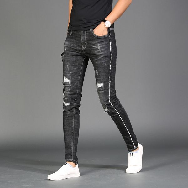 men's jeans 2021 summer black ripped slim fit straight denim pants fashion streetwear side stripe rough selvedge stretch jean, Blue
men's jeans 2021 summer black ripped slim fit straight denim pants fashion streetwear side stripe rough selvedge stretch jean, Blue