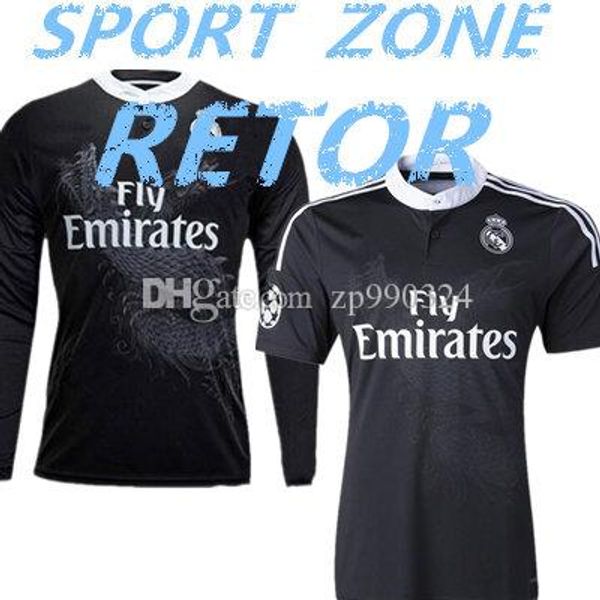 retro real madrid 14 15 third soccer football jersey kaka ronaldo zidane beckham sergio ramos james 2014 15 raul robinho long sleeve jersey, Black 
retro real madrid 14 15 third soccer football jersey kaka ronaldo zidane beckham sergio ramos james 2014 15 raul robinho long sleeve jersey, Black