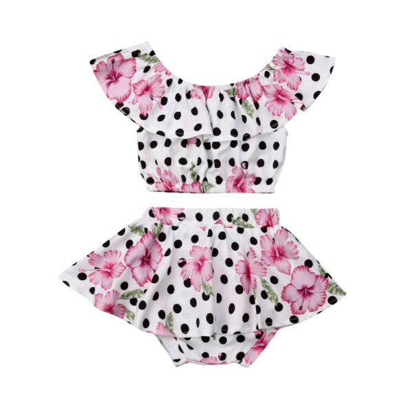 

0-3Y Cute Newborn Baby Girl Off shoulder Crop Tops Polka Dot Tutu Skirted Shorts Bloomers 2PCS Outfits Summer Clothes