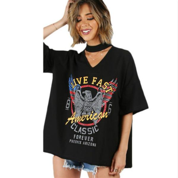 hip hop t shirt women choker v-neck drop shoulder print tee three quarter length sleeve women summer t shirts, White
hip hop t shirt women choker v-neck drop shoulder print tee three quarter length sleeve women summer t shirts, White